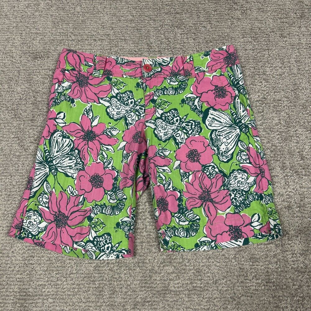Lilly Pulitzer Bloomin Cocoonin Shorts Womens 2 Flower Butterfly Pink Green